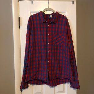 H&M blue and red check button down shirt